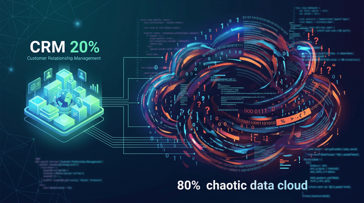 Comparison of 20% structured CRM data and 80% chaotic data cloud with binary and code elements